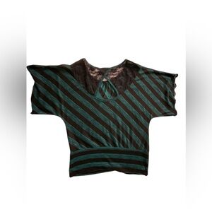 BCX Black & Teal Stripe Kimono Sweater Blouse Size XL